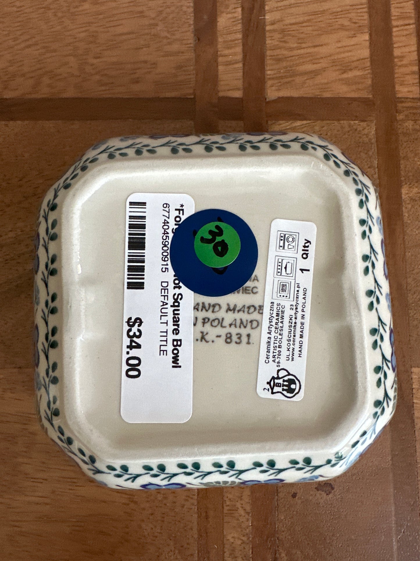 Ceramika Artystyczna Polish Pottery Forget Me Not Square Bowl