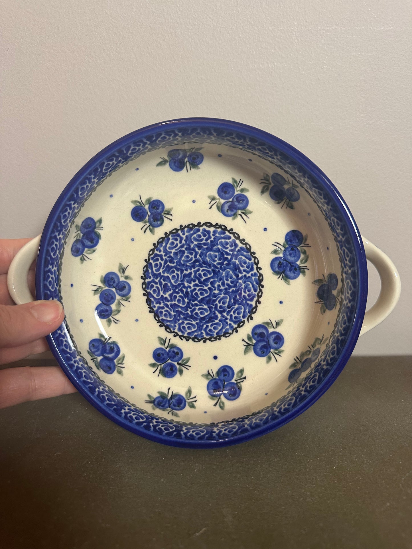 Ceramika Bona, Lovely Blueberries, Round Baker/Bowl w/Handles