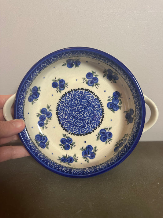 Ceramika Bona, Lovely Blueberries, Round Baker/Bowl w/Handles