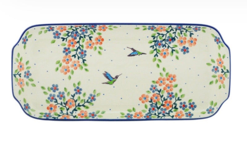 Ceramika Artystyczna, Unikat U5167, Verdant Hummingbird Spring, Platter with Handles