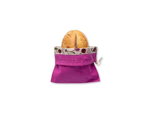 Bee's Wrap, Artisan Bread Bag - Magenta, Meadow Magic, Lined Bees Wrap