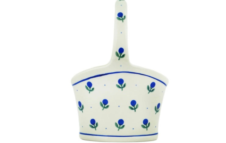 Ceramika Artystyczna, Blue Buds, Basket with Handle 7"