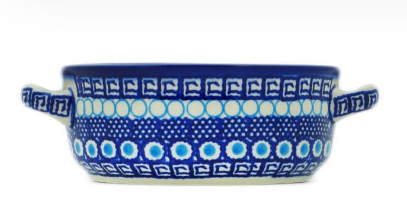 Bona, Tribal Blue, Round Baker with Handles 8"
