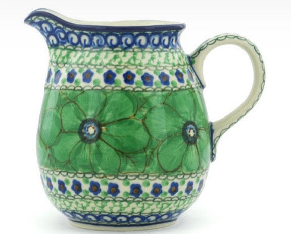 Ceramika Artystyczna, Green Pansies, Small Pitcher 17 oz