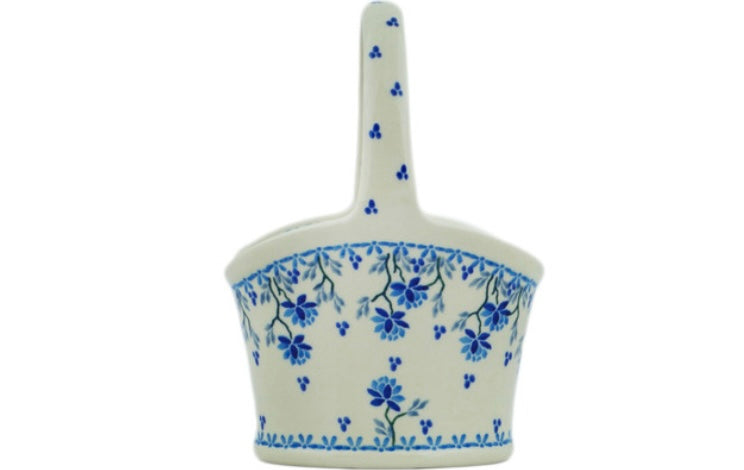 Ceramika Artystyczna, Blue Grapevine, Basket with Handle, 7"