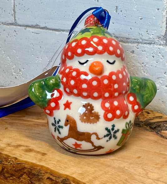 Kalich, Snowman with Green Hat, Rocking Horse Ornament