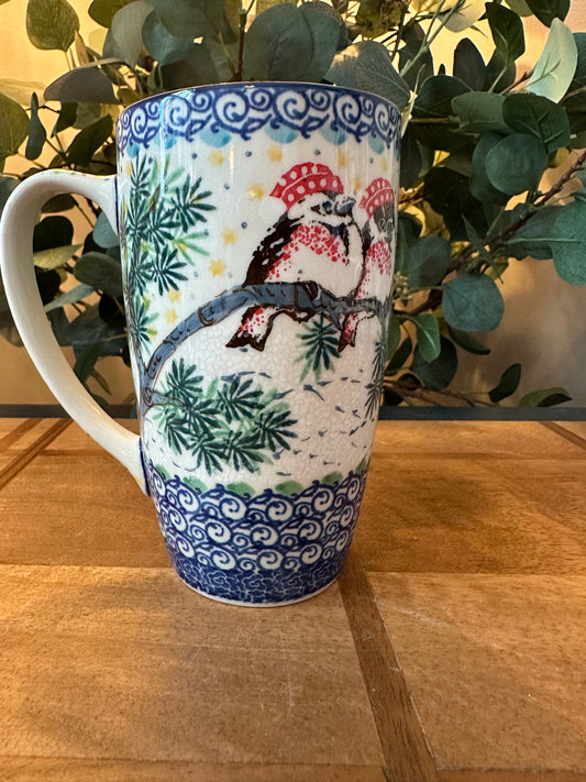 Ceramika Artystyczna Polish Pottery, Unikat Cozy Bullfinch, Latte Mug