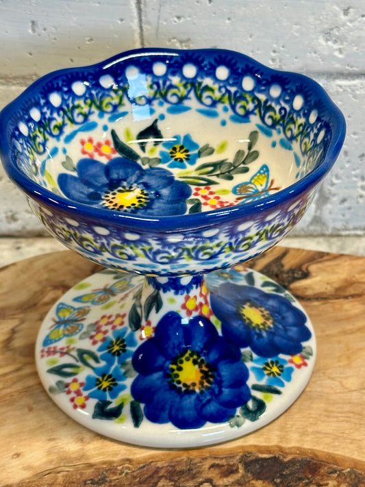 Vena Garden Of Blue, Pedestal Wavy Dessert/Dip Bowl