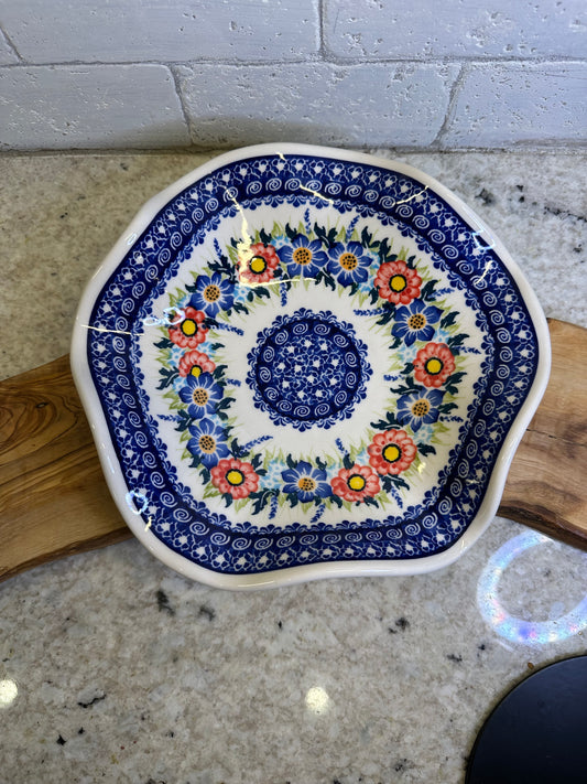 Kaola Studios Polish Pottery, Signature Unikat, Summer Wreath, 9" Wavy Shallow Bowl