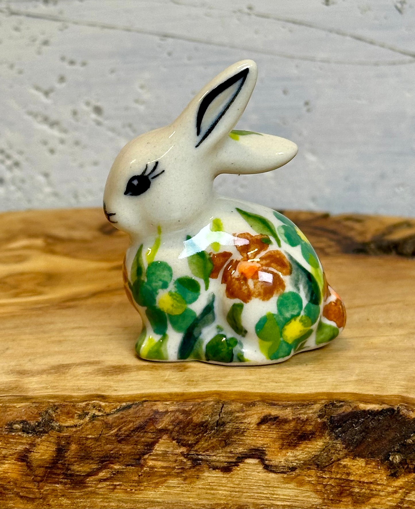 Kalich, Brown & Green Floral Mini Bunny 2.5"