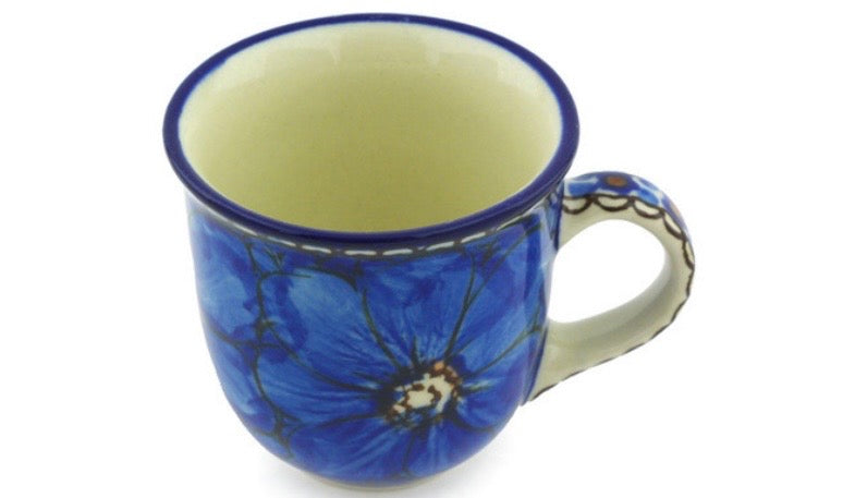Ceramika Artystyczna, Unikat Cobalt Poppies, Espresso Cup with Saucer 2.5 oz