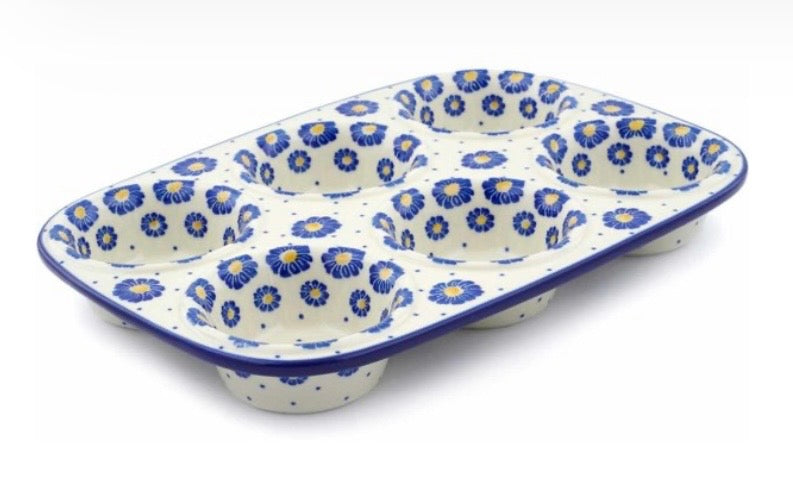 Ceramika Artystyczna, Blue Zinnia, Muffin Pan