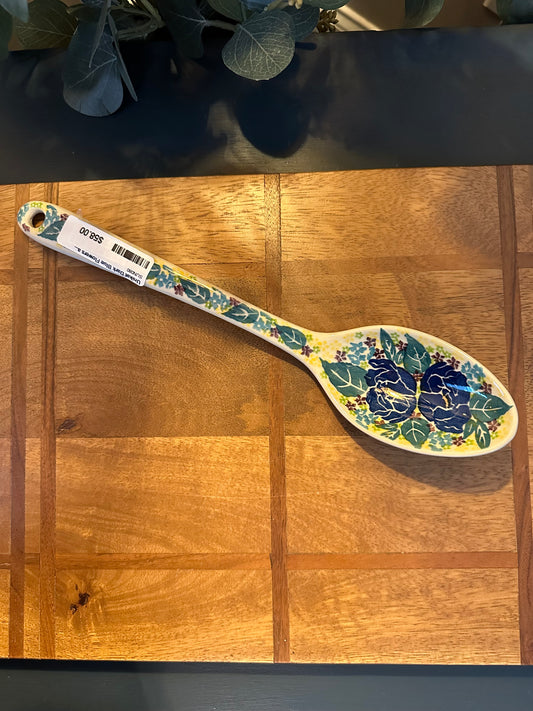 Ceramika Artystyczna Polish Pottery, Unikat Blue, Teal, Purple, Yellow, Green, Flowers Serving Spoon