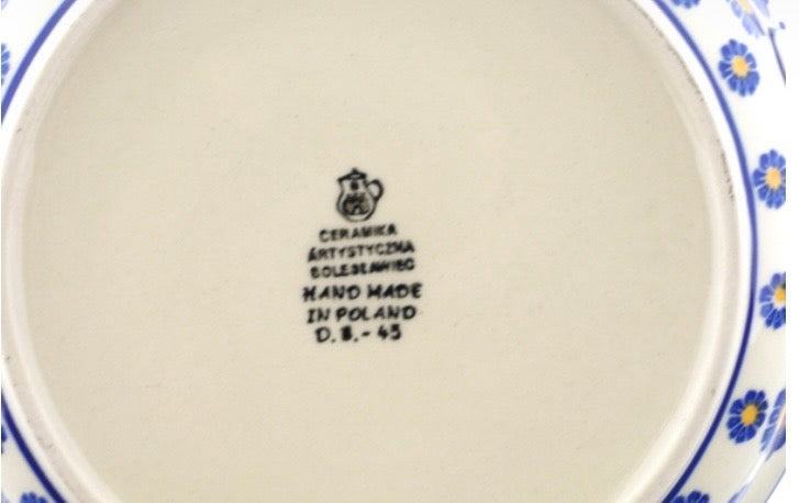 Ceramika Artystyczna, Blue Zinnia, Medium Round Baker with Handles