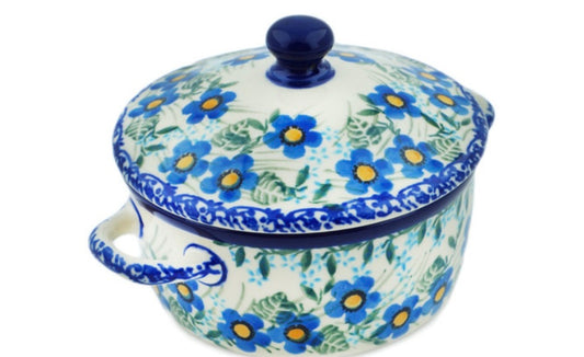 Ceramika Artystyczna Polish Pottery, Blue Joy, Jar with Lid and Handles