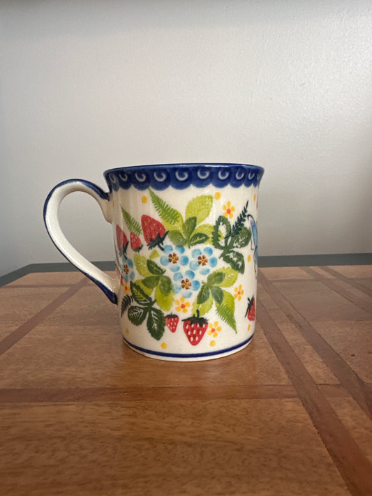 Kalich Polish Pottery Strawberry Fields and Butterfly 8 oz Straight Mug