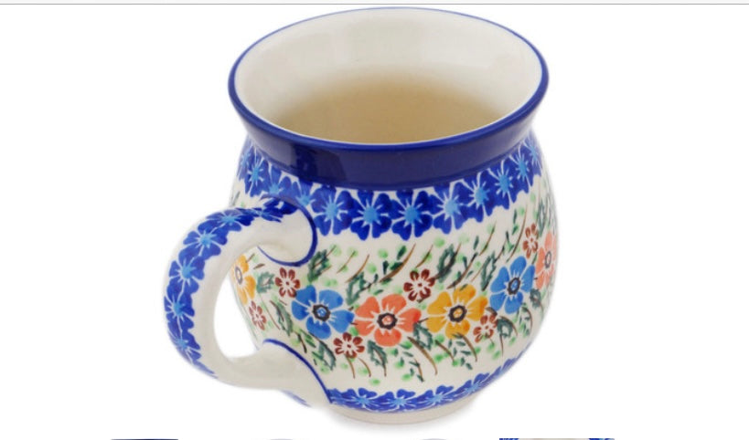 Ceramika Artystyczna Polish Pottery, Unikat Spring Blooms, Bubble Mug 16oz