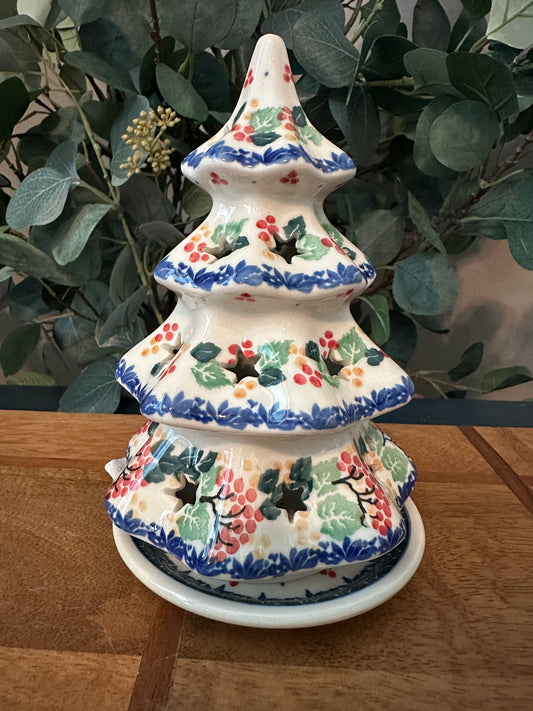 Ceramika Artystyczna Polish Pottery, Berry Branches, 7" Luminary Tree