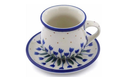 Ceramika Artystyczna, Blue Tulip, Espresso Cup and Saucer