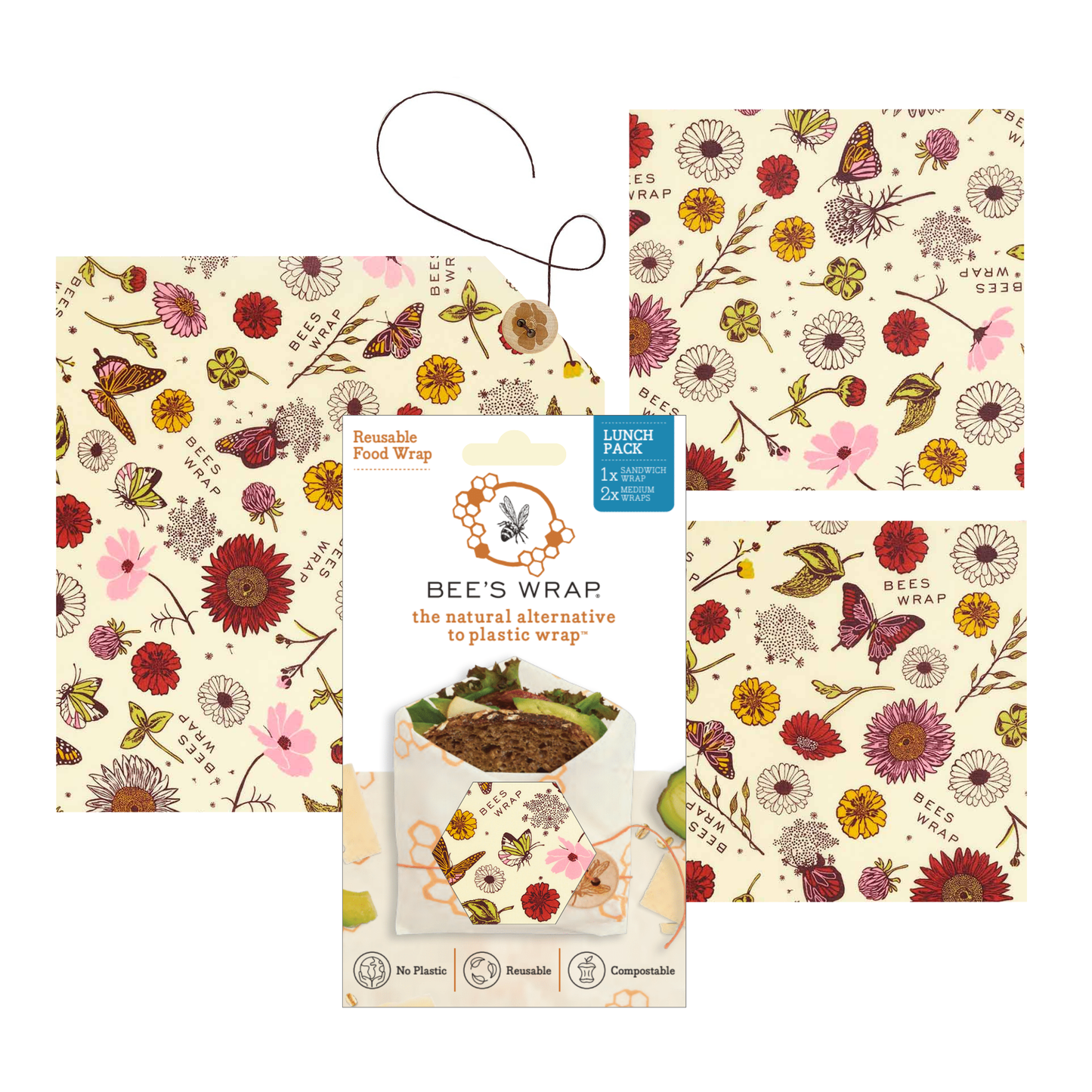 Bee's Wrap, Lunch 3 Pack - Meadow Magic, New for 2026