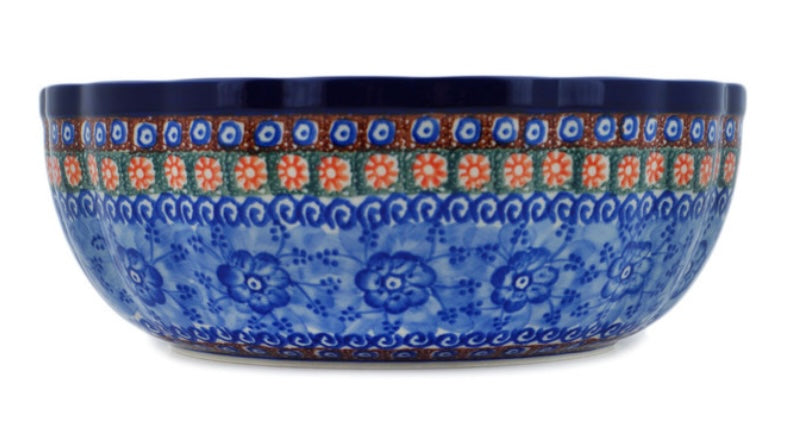 Ceramika Artystyczna, Unikat Dancing Blue Poppies, Fluted Bowl, 11'