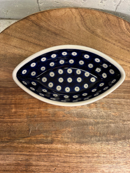 Zaklady Polish Pottery, Traditional Owls Eye,Small Boat Bowl
