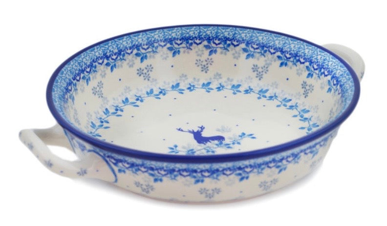 Ceramika Artystyczna, Blue Mistic Winter, Medium Round Baker with Handles