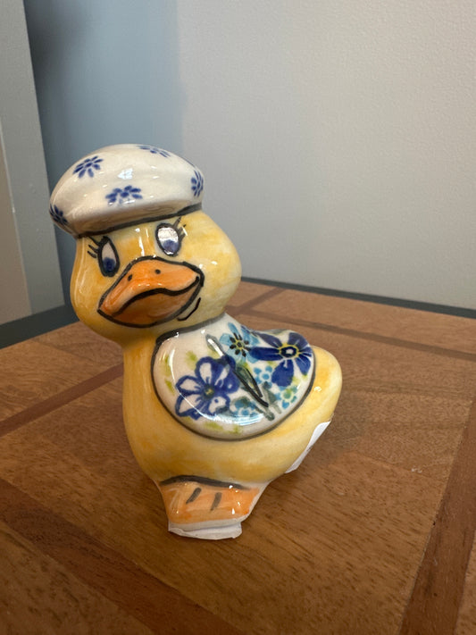 Vena Polish Pottery Dragonfly Delight Duck with Mushroom Hat