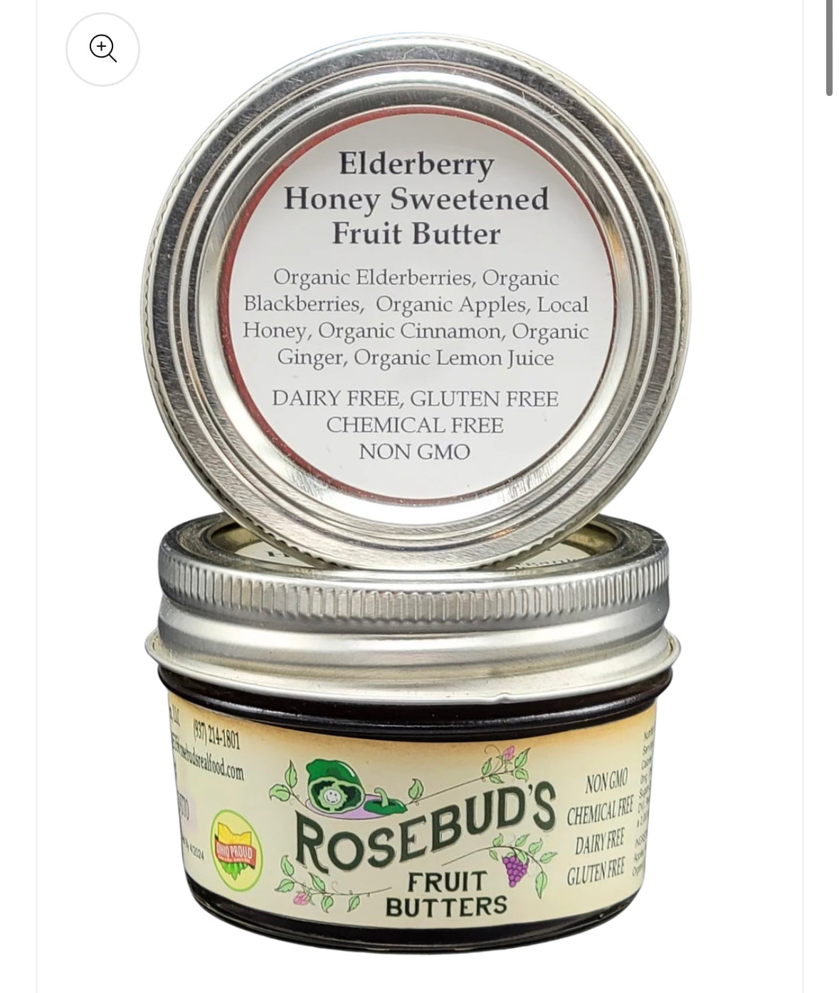 Rosebud's Real Food, Elderberry Honey-Sweetened Fruit Butter 4 oz