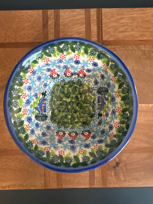 Galia Polish Pottery Winter Gnomes Large Pedestal Bowl