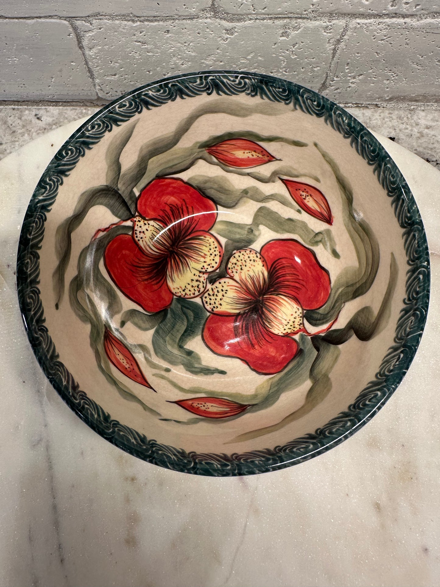 Ceramika Bona Polish Pottery,Signature Unikat Red Iris, Bowl, Preowned
