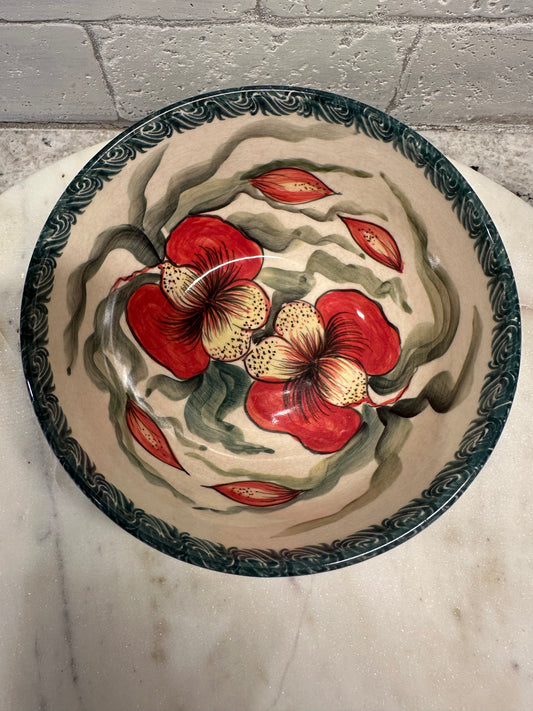 Ceramika Bona Polish Pottery,Signature Unikat Red Iris, Bowl, Preowned