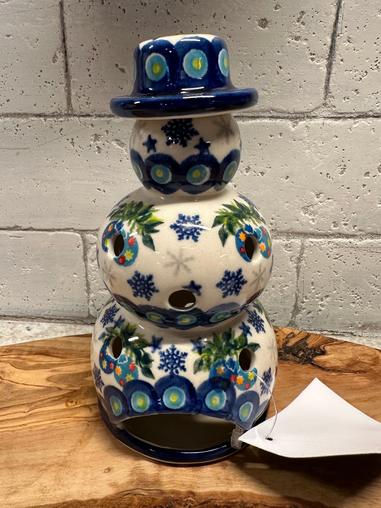 Kalich Polish Pottery, Signature Unikat Art Level, Snowflake/Ornaments Luminary Snowman
