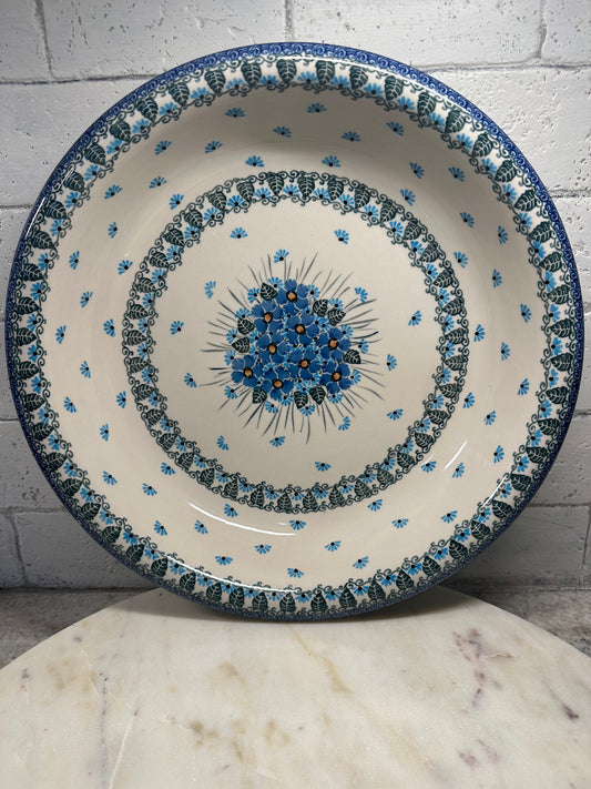 Ceramika Artystyczna Polish Pottery, Blue Forget Me Not, 14" Large Bowl, Preowned