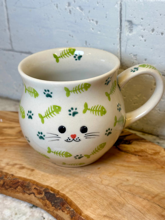 Moja Faktoria, Key Lime Kitty Face/Fish Scales Medium Bubble Mug