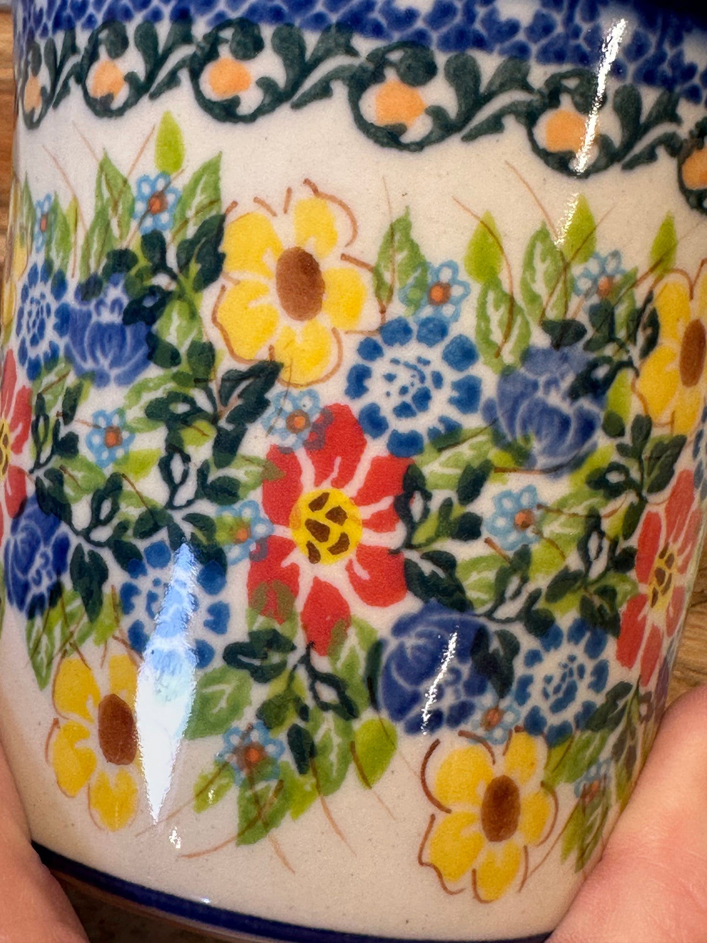 Kalich, Multi Blue/Red/Yellow Flowers, Straight Mug 15 oz.
