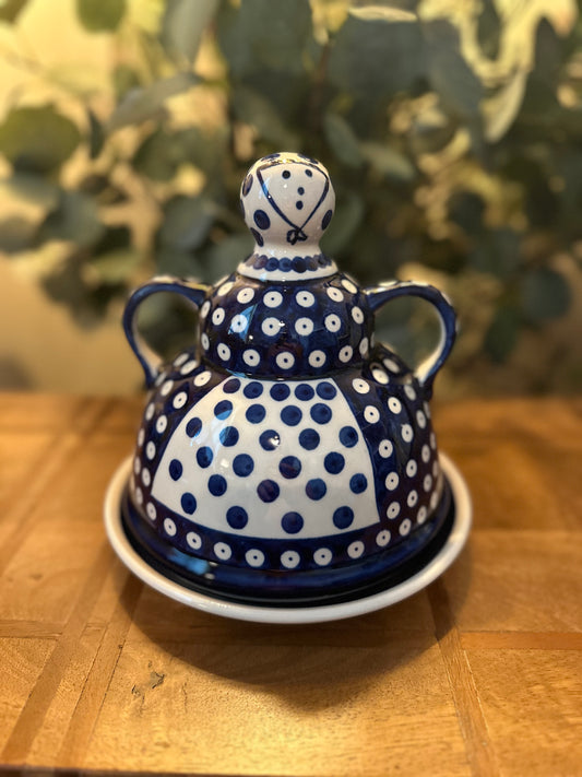 Zaklady Polish Pottery.  Owls Eye Large Cheese Lady, 8"