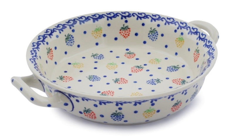 Ceramika Artystyczna, Fiesta Berries, Medium Round Baker with Handles