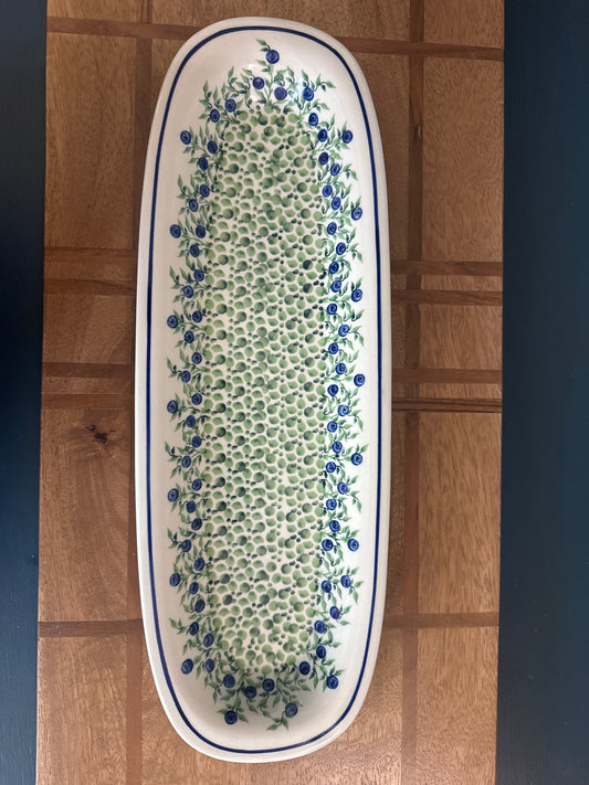 Zaklady Polish Pottery, Blueberry Long Bread Platter. Preowned