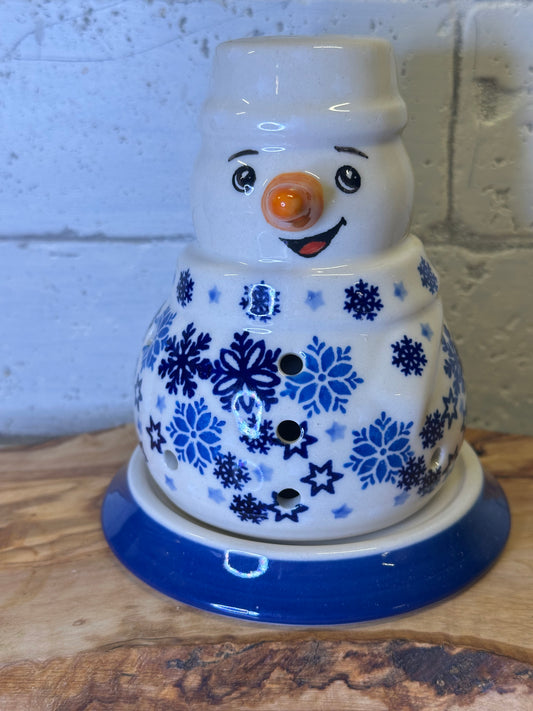 Manufaktura Polish Pottery, Snowdrift Snowman Luminary 5"