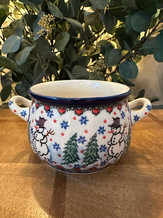 Ceramika Artystyczna Polish Pottery, Unikat 4661, Dancing Snowman, Bouillon Cup 12 oz