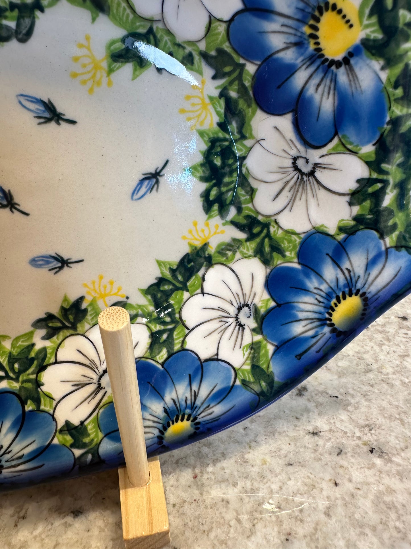 Kalich, Art Level, Blue/White/Yellow Floral, Bread Platter/Bowl with Handles