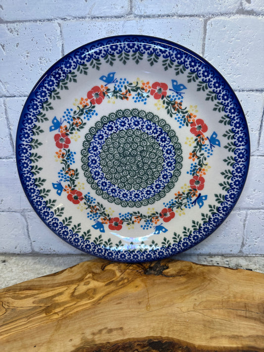 Ceramika Bona Polish Pottery, Unikat Ring of Meadow Flowers, Dinner Plate 10"