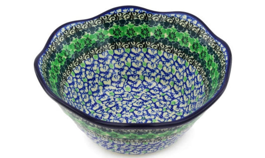Ceramika Artystyczna Polish Pottery, Kiwi Flower, Scalloped Bowl
