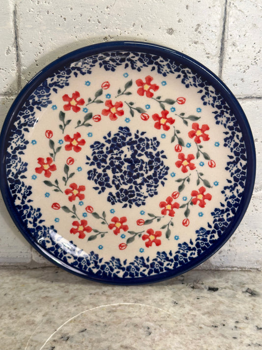 Zaklady Polish Pottery, Red Floral, Dessert Plate