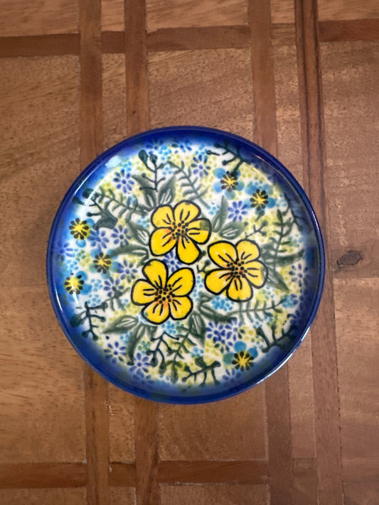 Vena Polish Pottery Yellow Afternoon Garden Coaster
