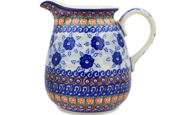 Ceramika Artystyczna Polish Pottery, Unikat Dancing Blue Poppies, Pitcher
