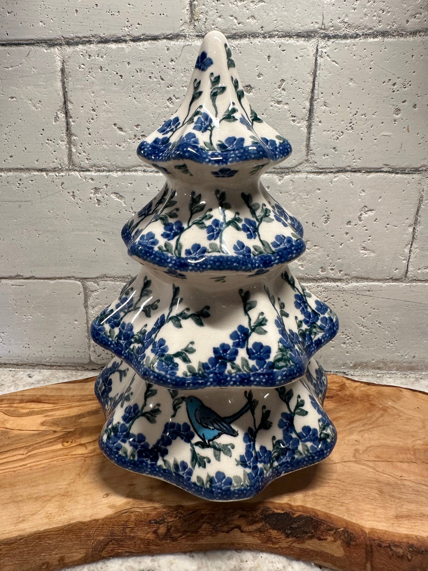 Ceramika Artystyczna Polish Pottery, Floral Bluebird with Vines, 8" Tree