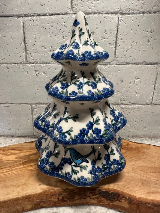 Ceramika Artystyczna Polish Pottery, Floral Bluebird with Vines, 8" Tree