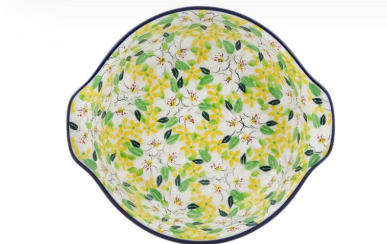 Ceramika Artystyczna, U4901, Anemones, Round Baker with Handles 9"